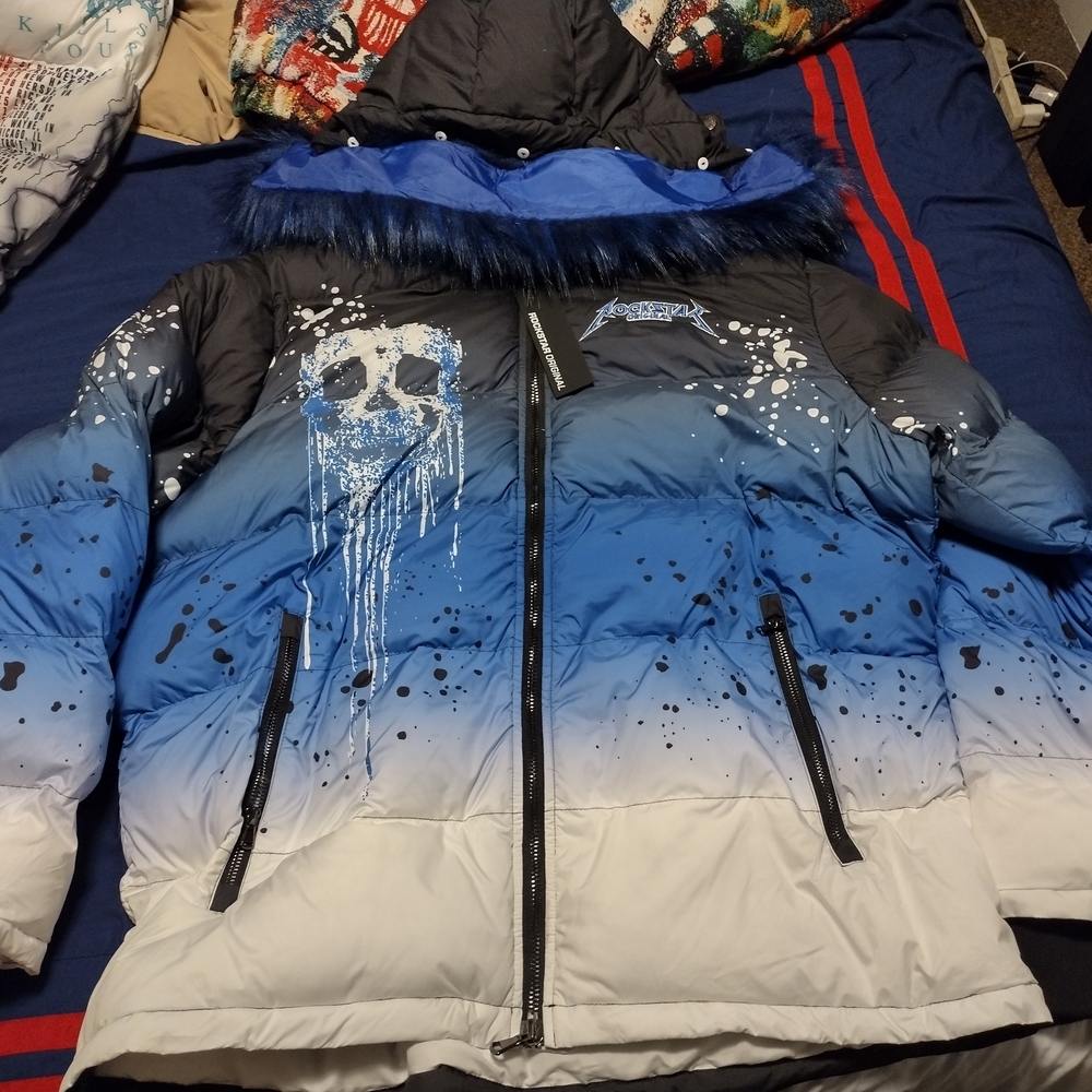 Stylish Blue and White Men's Puffer Jacket